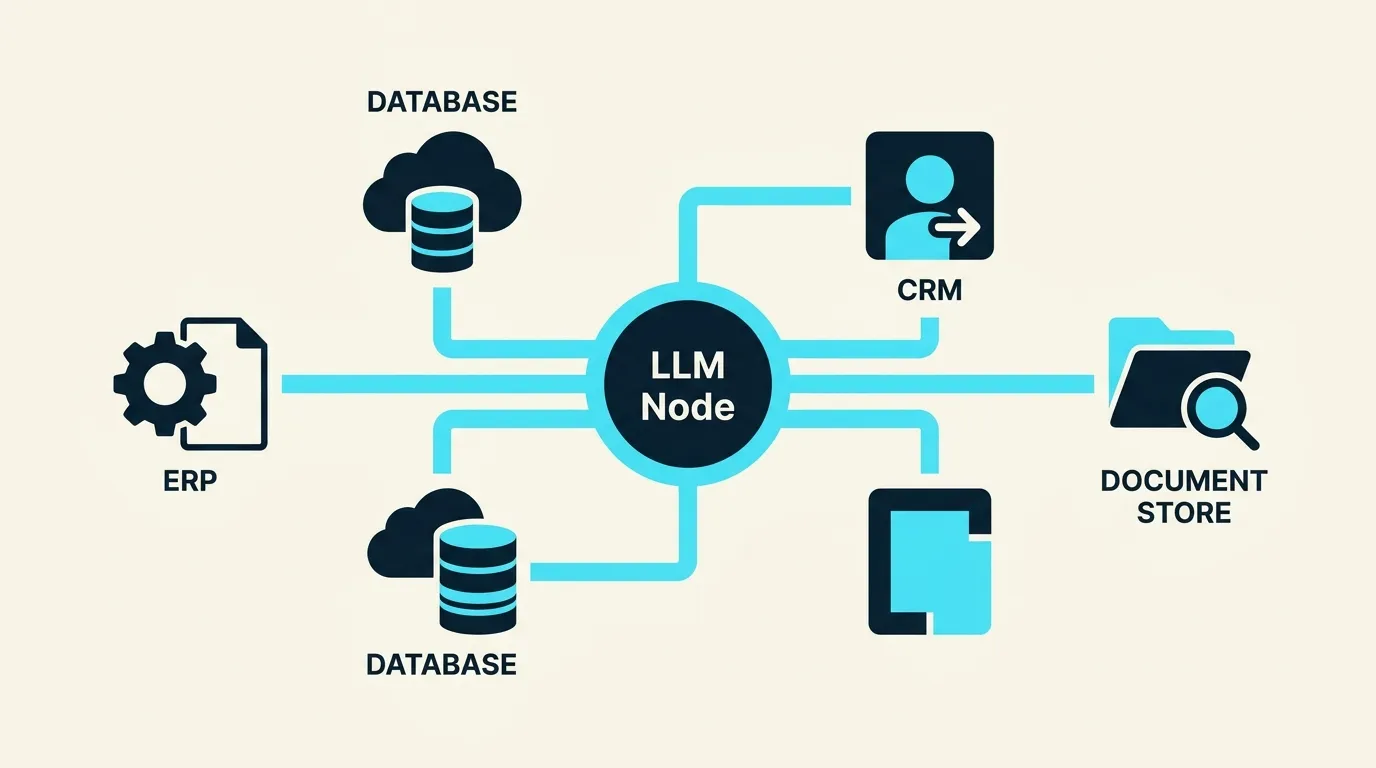 Arquitectura de Model Context Protocol conectando un agente con CRM, ERP y data warehouse